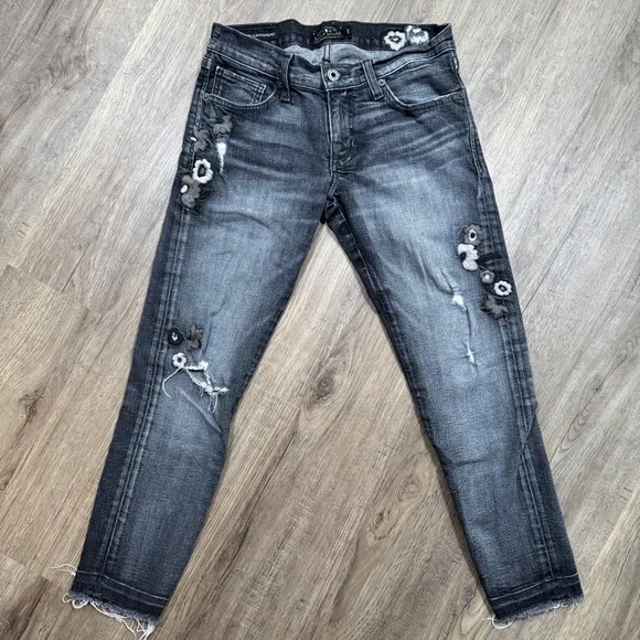 Lucky Brand Sienna Slim Boyfriend Dar Gray Distressed Jeans - Size 0 - Picture 7 of 15
